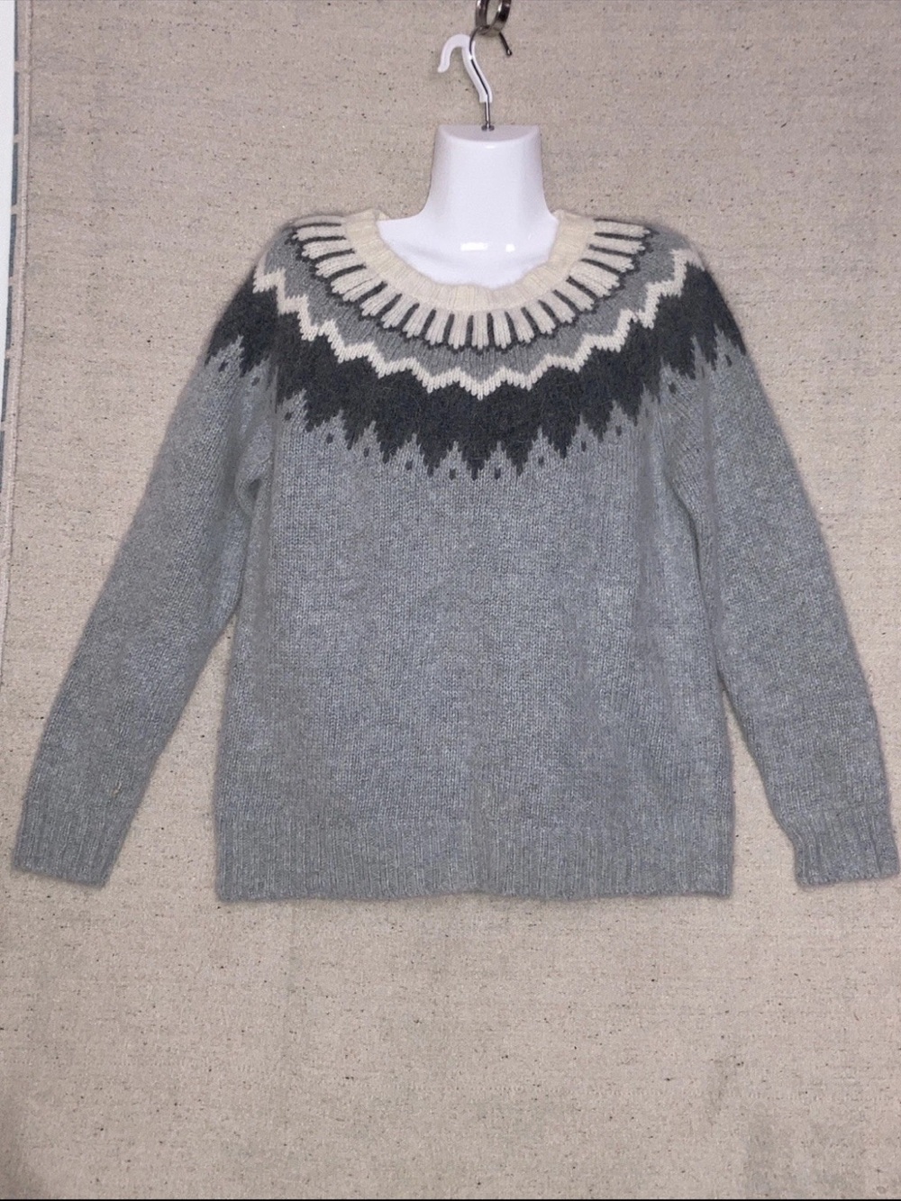 Vintage White Stag Fair Isles 40% Angora Gray Nordic Knit Ski Sweater Women’s L - Picture 2 of 11